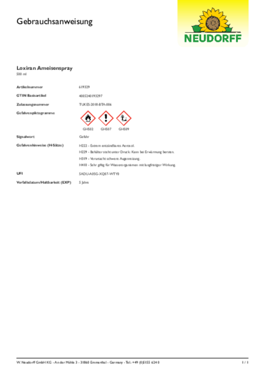 Loxiran Muurahaisspray Aerosoli Gebrauchsanweisung