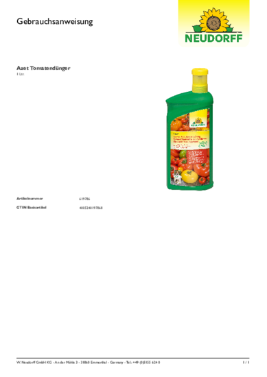Azet Tomaattilannoite nestemäinen Gebrauchsanweisung